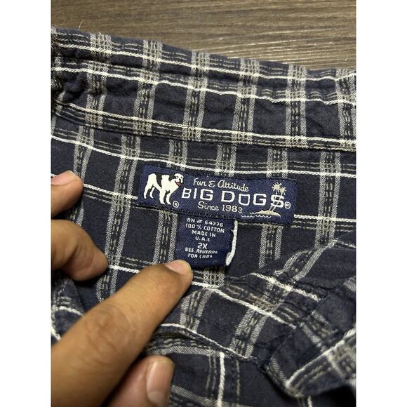 VINTAGE Big Dogs Shirt Mens 2XL XXL Blue Plaid 100% Cotton Button Up Pocket - Picture 5 of 6